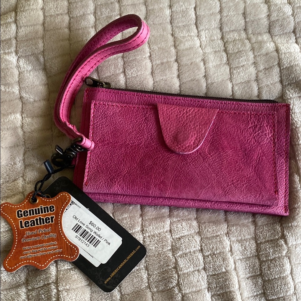 American Darling Fuchsia Leather Wristlet